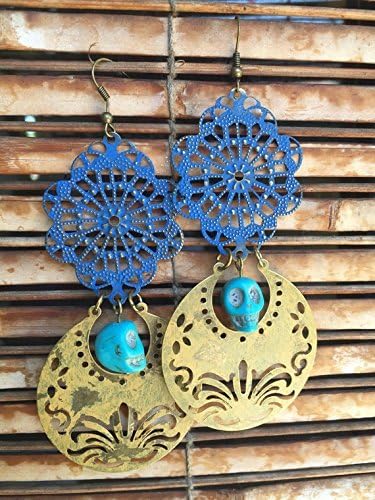 Dia De Los Muertos Boho Colorful Ethnic Skull Earrings