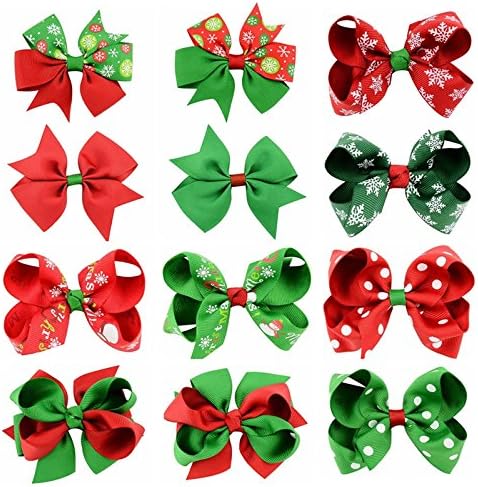 Christmas Children Teens Girl hair bow Grosgrain Boutique Alligator (12PCS 639)