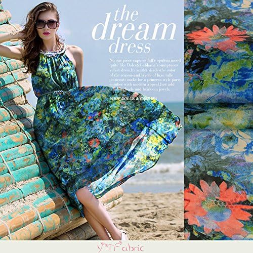 100% Pure Silk Chiffon Fabric with Colorful Floral By the Yard