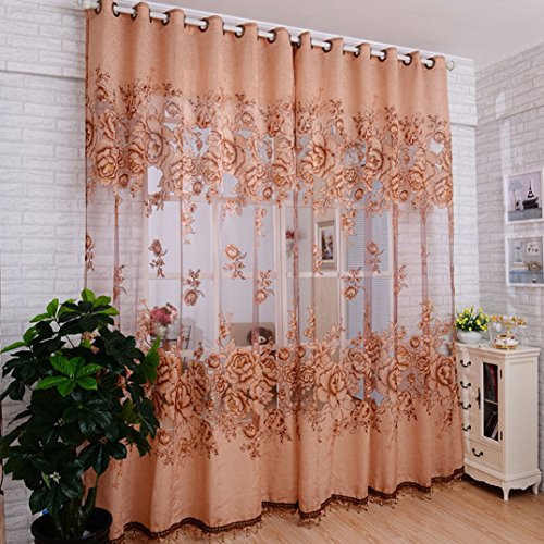 Binmer(TM)Window Curtains Door Curtain Mordern Room Floral Tulle Window Screening Curtain Drape Scarfs for Bathroom Balcony Living Room Decor (Coffee)