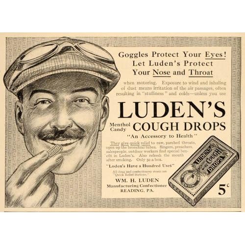 1913 Vintage Ad Wm. H. Ludens Cough Drops Menthol Candy Original Print Ad