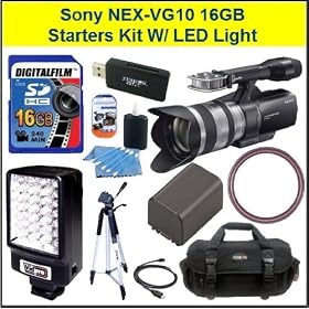 Sony NEX-VG10 Interchangeable Lens Handycam Camcorder with Starter Package Includes NPFV70 Battery, LED Light, 16GB SDHC Memory Card + More!!!!