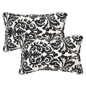 Outdoor Patio Black Floral Rectangular Decorative Pillow - Set of 2 by Pillow Perfect