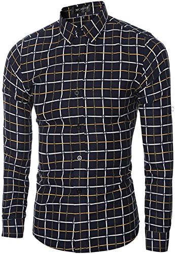 BH Men's Cotton Slim Fit Plaid Shirt Button Down Shirts 2 XL