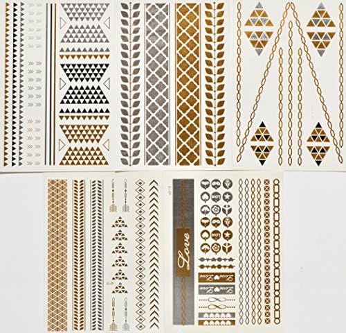 Tattoos Metallic Gold, Silver, Black Temporary Tats Sticker Bling (5-Sheets) YS-16.22 113 182 205