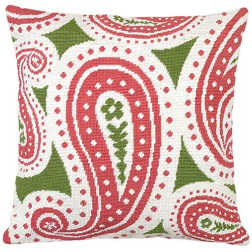 123 Creations C807.18x18 inch Paisley in Pink and Green Needlepoint Pillow - 100 Percent Wool