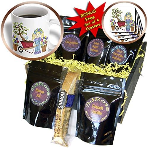 Anne Marie Baugh - Illustrations - Cute little Blond Haired Gardening Girl With Wheel Barrow Illustration - Coffee Gift Baskets - Coffee Gift Basket (cgb_211170_1)