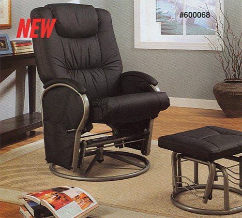 Kitchen: Black Swivel Glider Rocker Recliner Chaise Chair & Ottoman