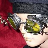 Steampunk Victorian Goggles Glasses silver lime green magnifying lens 2x