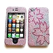 Apple iPhone 4 & 4S Snap-on Protector Hard Case Rhinestone Cover "Pink Flowers" Design
