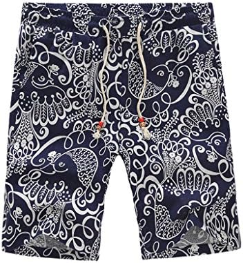 YDKZM Men's Linen Beach Pants Elastic Waistband Floral Shorts