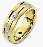 7mm Titanium & 14 Karat Yellow Gold 7 Diamond Wedding Band