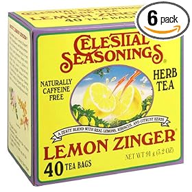 Celestial Seasonings Herb Tea, Lemon Zinger, Tea Bags, 40-Count Boxes (Pack of 6)