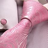 Pink Paisleys designer for men white pattern father day gift formalwear necktie set A2021 One Size White