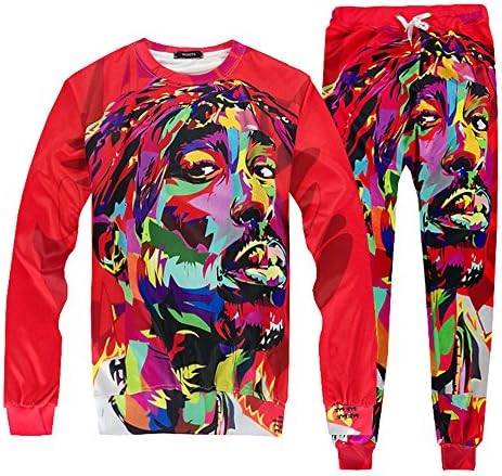 Men/Women 3D Tracksuits Tupac 2pac Sports Suits Hip Hop Sweatshirts Joggers (XL)