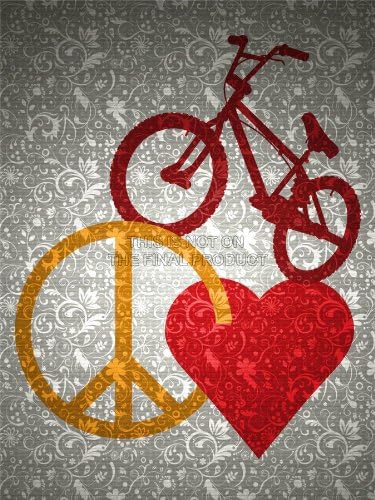BIKE PEACE LOVE BRICK GRUNGE HEART BICYCLE WALLPAPER ART PRINT 18x24" POSTER QU217A