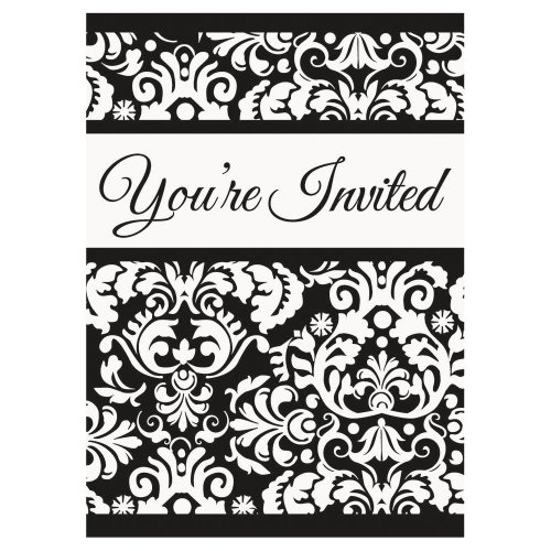 Black Damask Invitations, 8ct