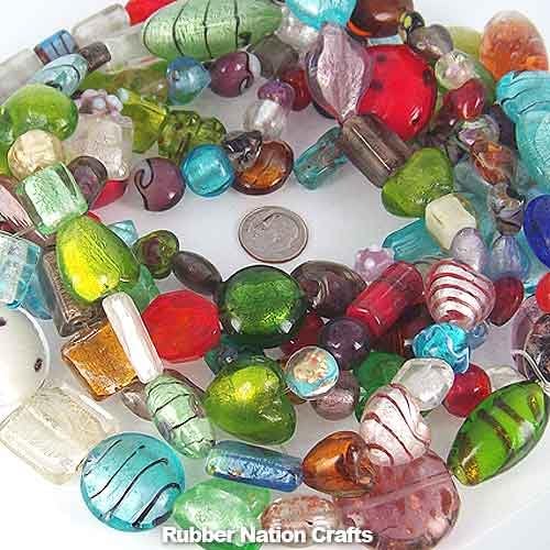 2 1/2 FEET of FUN! 50-60 Fancy Mixed Lampwork Glass Beads Assorted Styles