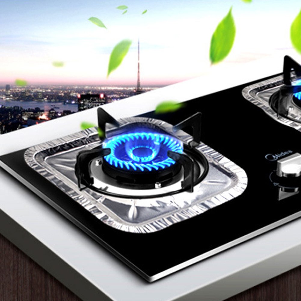 ZesGood 50 Pieces Thicker Aluminum Foil Square Stove Burner Covers, 8"×