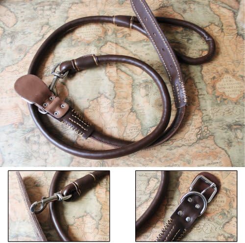 Dog Leather Leash!pure and First Class Brown Cowhide Tration Rope Chain,8 Strands Hide Rope,unflexible,collar Circumference: 17.5-21.5inches,lenghth: 50.50inches ,Suitable for Big Dogs ,Such As Samoyeds,golden Retrievers,huskies,labrador,dober Man and Lowe