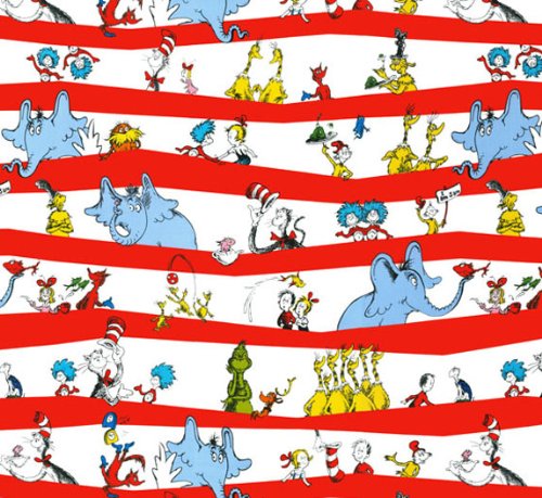 Celebrate Seuss! Character Stripe White Fabric By The Yard