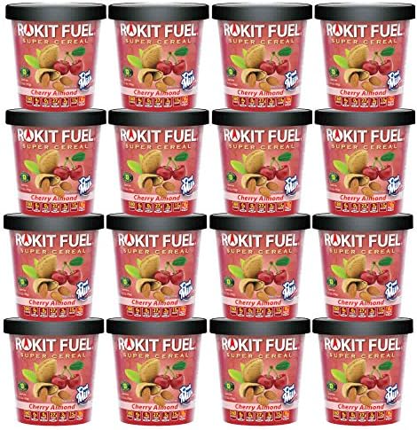 Rokit Fuel Instant Oatmeal Cereal Cup - Case of 16 - Cherry Almond Flavor - Whole Food, Plant-Based Vegan / Vegetarian, GMO Free - Hot or Cold - Breakfast, Snack, Camping