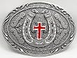 Diamondcut Red Enamel Cross within Horseshoe Buckle, Religious Buckle