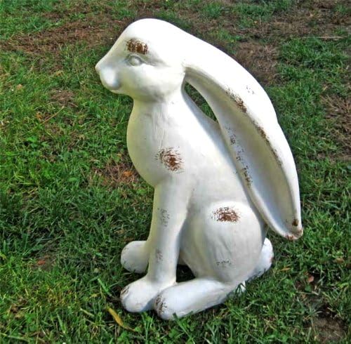 Lop Eared Rabbit 17.5" High Garden Statue Resin Rustic Antique White Finish