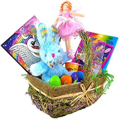 Dried Flowers, Grass &amp; Grapevine Natural Easter Basket With Plush Fairy Doll Set (Colors Vary), Large