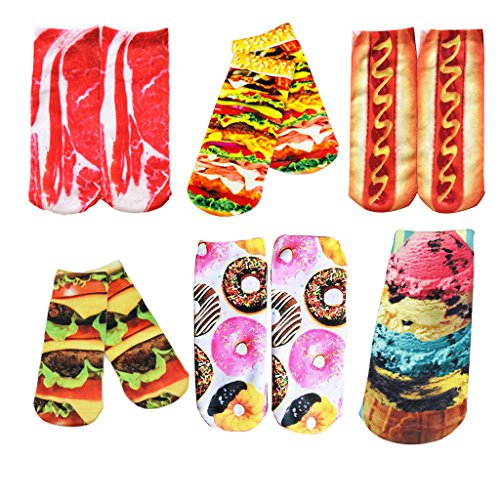 Zmart Women's Cotton Ankle Socks 3D Multi Pattern Printed Pack of 6