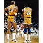 Kareem Abdul-Jabbar and Magic Johnson Los Angeles Lakers - Back of Jersey - Autographed 16x20 Photograph