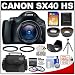 Canon PowerShot SX40 HS 35x Digital Camera (Black) with 16GB Card + Case + Flex Tripod + 2x Telephoto & .45x Wide-Angle Lens + Hood + Accessory Kit