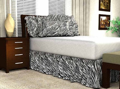 zebra print bedding:Black/White Zebra Print Satin Bed Skirt with 21
