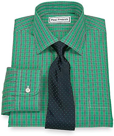 Paul Fredrick Men's Non-Iron Spread Collar Dress Shirt Navy/green 15.0/34