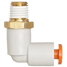 SMC KQ2L Push-to-Connect Tube Fitting, 90 Degree Elbow, PBT & Brass Body, Tube OD x NPT Male, With Sealant, Inch