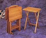 Set of 4 Oak Finish Solid Wood TV Dinner Tray Tables