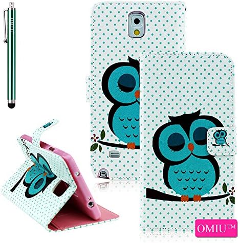 Galaxy Note 4 Case, OMIU(TM) [Polka Dots Cute Green Owl] Luxury Bran-new Fashion Premium PU Leather Flip Magnet Wallet Slim Shell Case Cover Protector Fit For Samsung Galaxy Note 4, Sent Stylus