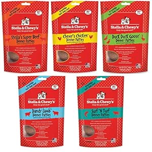 Stella & Chewy's Freeze Dried Dog Food for Adult Dogs, 5.5oz Variety Pack 1 of each Flavor (Beef, Chicken, Duck, Surf N' Turf, Lamb 27.5oz Total)