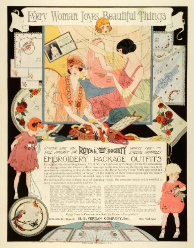 1923 Ad H E Verran Co Royal Society Embroidery Package Outfits Art Deco Fashion - Original Print Ad
