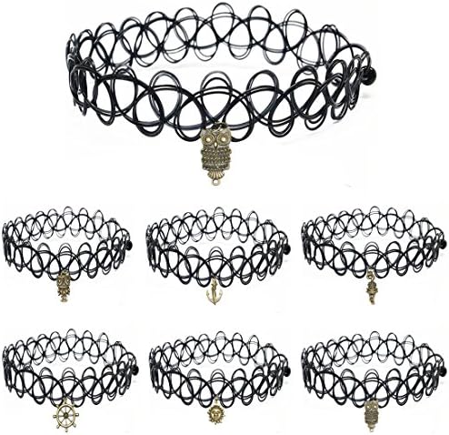 2 Pack Vintage Gothic Collar Double Line Henna Tattoo Choker(Random Pendant)