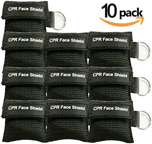 Emontek CPR Mask, CPR Mask Shield with Key Chain For First Aid CPR Training (10 Pack, Black)
