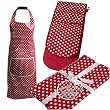 Retro Red Spotty Apron, Tea Towels and Double Oven Glove Set