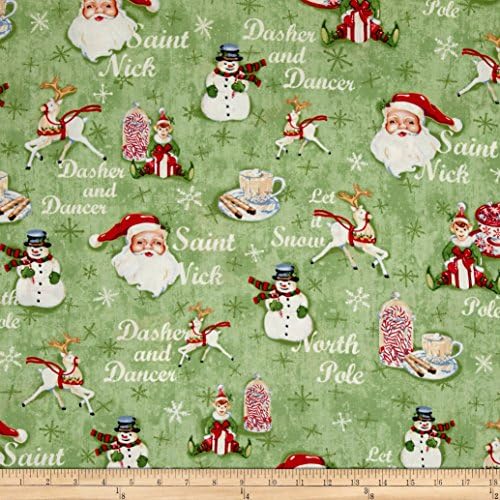 Home For The Holidays Allover Green Fabric By The Yard