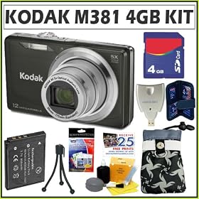 Kodak Easyshare M381 12.4MP Digital Camera in Black + 4GB Accessory Kit