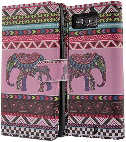 Tadnil Bundle Motorola Droid MAXX XT1080M Ultra XT1080 Leather Wallet Pouch, Pink Elephant Aztec - Built in Card With TPU Protector Cover Case Kickstand + Crystal Stylus