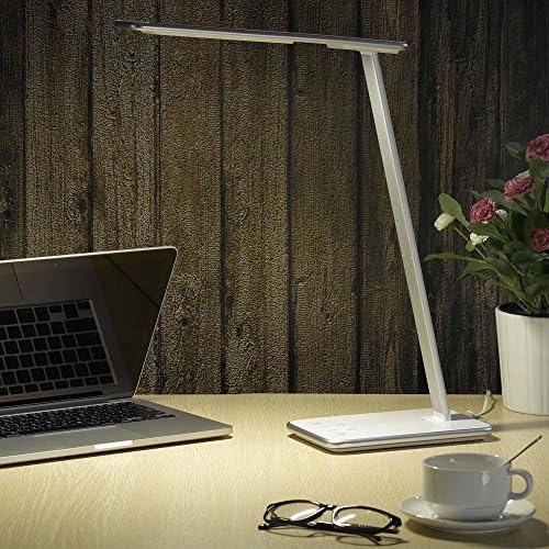 Liwithpro Dimmable LED Desk Lamp, 3 Lighting Modes (Reading/Studying/Relaxation), Night Light, Touch-Sensitive Control Panel, 1-Hour Auto Timer, 5V/1A USB Charging Port, Silver