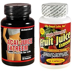 Combo ACAI Juice Extreem & Fruit Juice Extreem- HIGH POTENCY ACAI Berry Natural Nutrition, Energy Diet 60 Caps, 1300 Mg Acai and 60 caps of Fruit Juice Extreem with Resveratrol, Acai, Goji, blueberry, Noni, and more