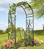 Black Steel Scroll Finial Arbor with Latch Gate