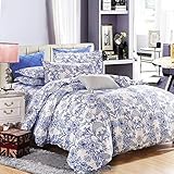 Vaulia Lightweight Polyester microfiber Duvet Cover Set, Print Blue Floral Pattern Design, Full Queen Size