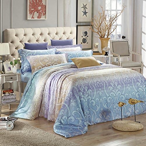 Home Feeling Tencel bedding series Duvet Cover & Flat sheet & Pillow Case,Art stripes Pattern,Super Soft,4 Piece,King Size